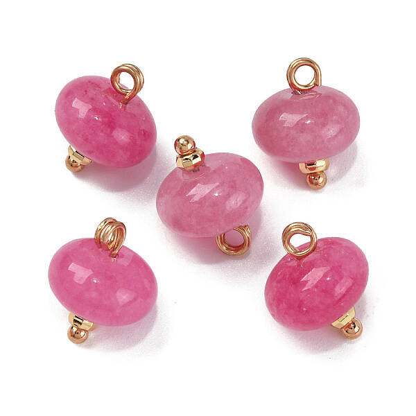 Natural White Jade Dyed Saucer Charms with Rack Plating Golden Tone Brass Bails