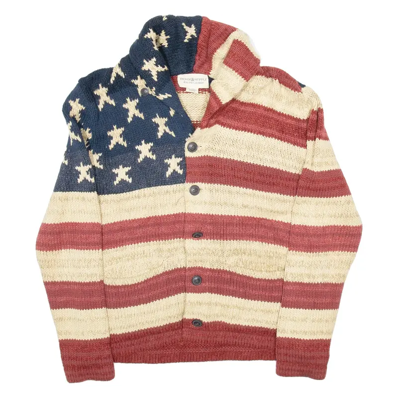 RALPH LAUREN DENIM & SUPPLY American Flag Mens Patterned Cardigan Red Crazy Pattern M