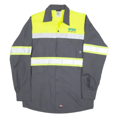 RED KAP High Visibility Worker Shirt Grey Long Sleeve Mens M