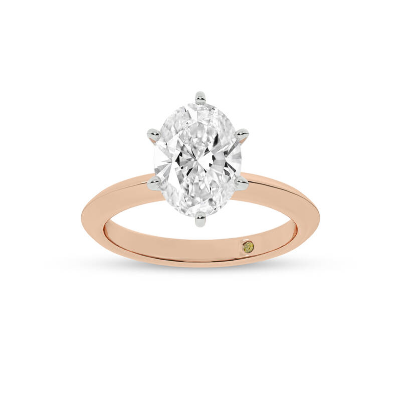 Prism Knife Edged Six Prong Oval Lab Grown Solitaire Diamond Ring | 18K Rose Gold 2 CT. TW.