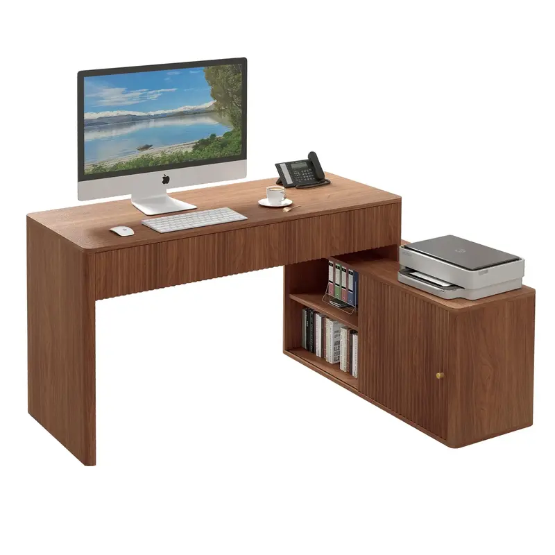 Giratree Modern Computer PC Desk Table with Storage, Corner L Shaped Desk with Drawers, Home Office Desk for Bedroom and Smal...