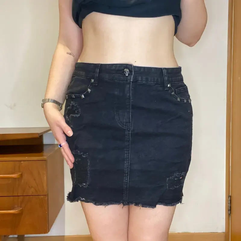 Rock Rebel Mini Skirt - 30W UK 10 Black Cotton