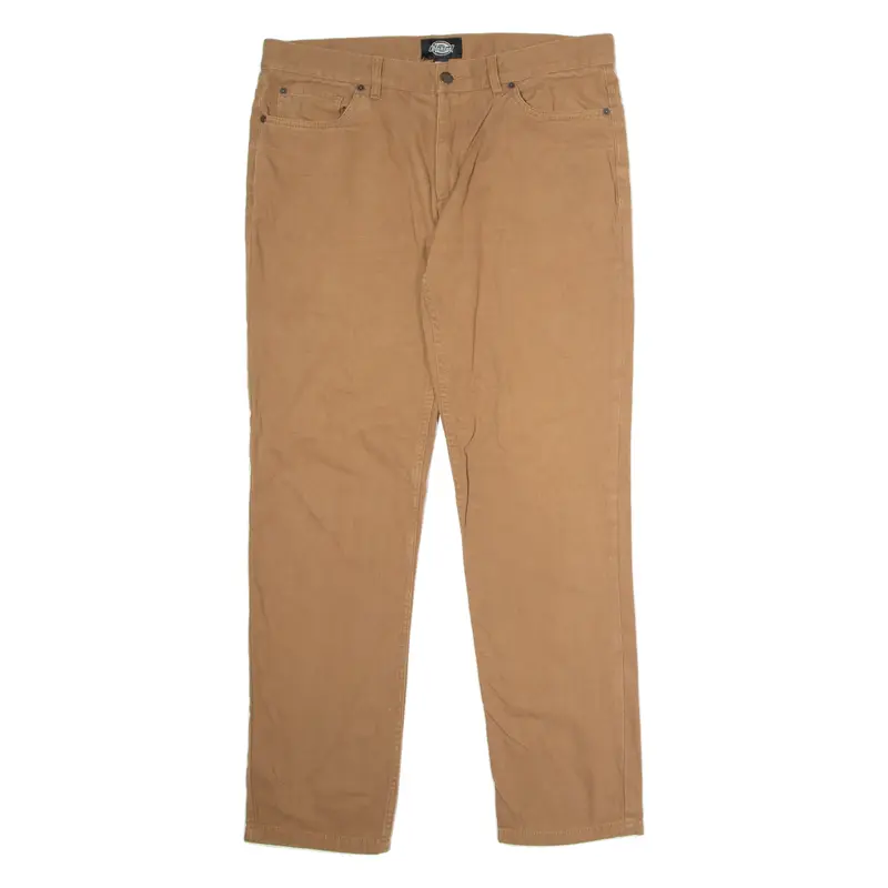 DICKIES Workwear Mens Canvas Trousers Brown Regular Straight W36 L34