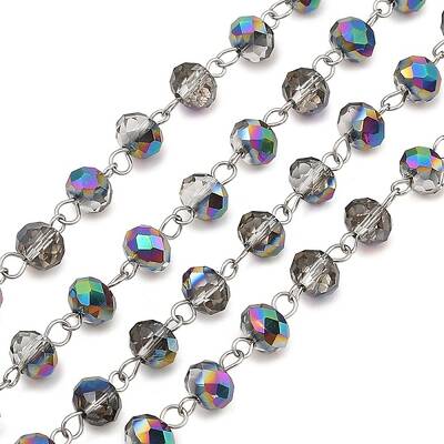 Faceted Rondelle Handmade Electroplate Glass Beads Chains