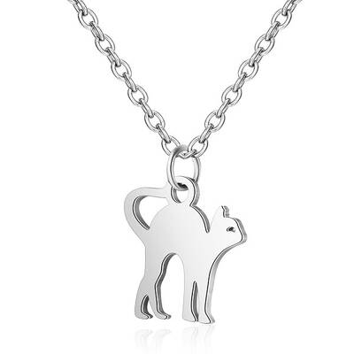 Tarnish Resistant 201 Stainless Steel Kitten Pendants Necklaces