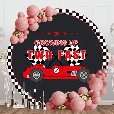 Black Growing Up Two Fast Round Birthday Backdrop - Aperturee