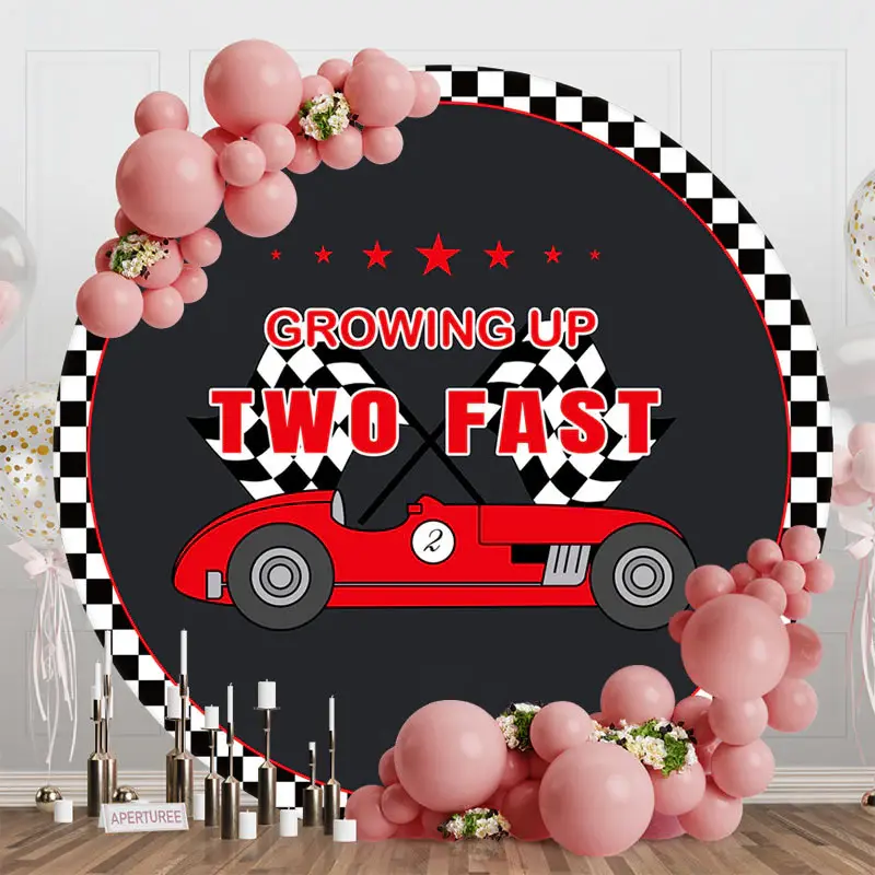 Black Growing Up Two Fast Round Birthday Backdrop - Aperturee