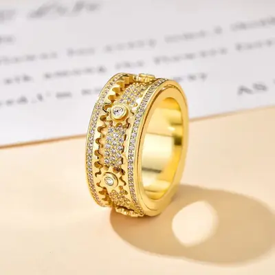 AS011 Stress-Relieving Rings Men Women Couple Gear Ring Rotatable Mechanical Ring Decompression Soothing Diamond Ring for Str...