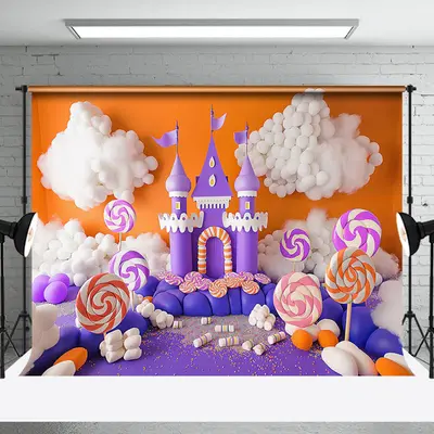 Aperturee Purple Orange Cloud Candyland Cake Smash Backdrop - Aperturee