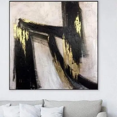 Abstract Modern Painting Gold Leaf Art Black and White Artworks on Canvas Oversized Painting Wall Art | TREASURE OF NIGHT