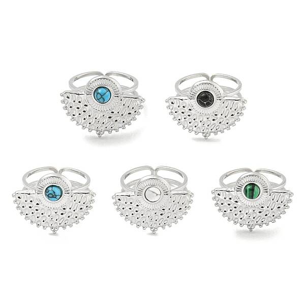 304 Stainless Steel Synthetic Gemstone Cuff Rings