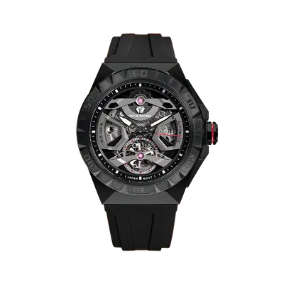 TSAR BOMBA Elemental Series Black Men's Automatic Mechanical Watch 閳ワ拷Stainless Steel Bezel & Case, Skeleton Dial, Sapp...