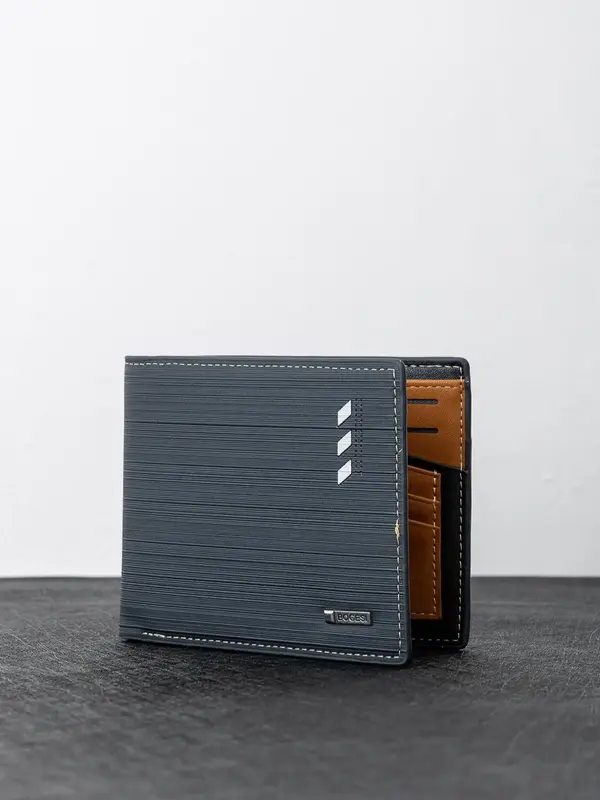 Solid Color Letter Metal Patch Design Short Wallet for Men As Gift, Gingham Bifold Wallet, Summer Fashionable Business Soft P...