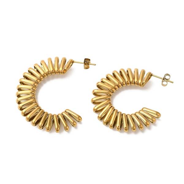 Ion Plating(IP) 304 Stainless Steel Spiral Twist C-Shaped Stud Earrings for Women