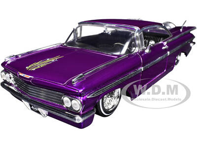 1959 Chevrolet Impala Lowrider Candy Purple with Wire Wheels Street Low Series 1/24 Diecast Model Car by Jada