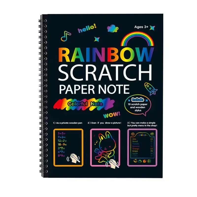 Rainbow Scratch Paper Art Set, 1/10pcs Scratch Paper Set with Wooden Stylus, Art Drawing Supplies for Kids, Birthday Gift, Pa...