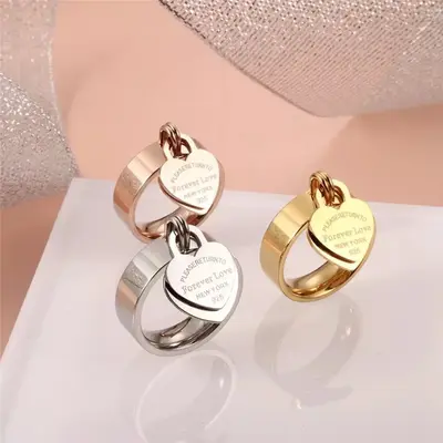 [Forever & Love] Love Heart Couple Rings Stainless Steel Hypoallergenic, Matching Promise Rings for Valentine's Day/Anniversa...