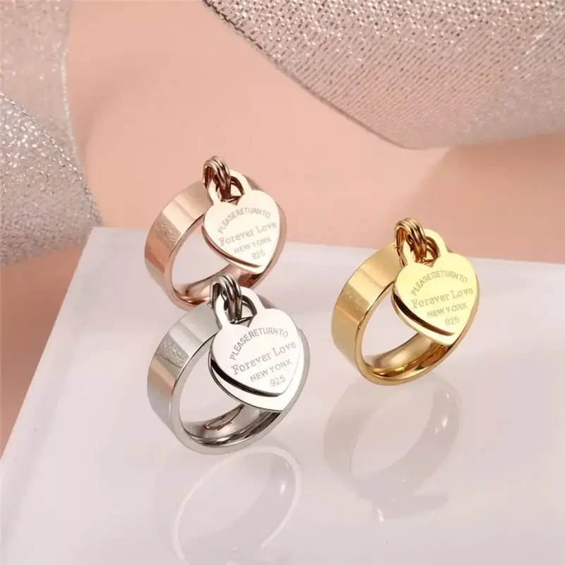 [Forever & Love] Love Heart Couple Rings Stainless Steel Hypoallergenic, Matching Promise Rings for Valentine's Day/Anniversa...