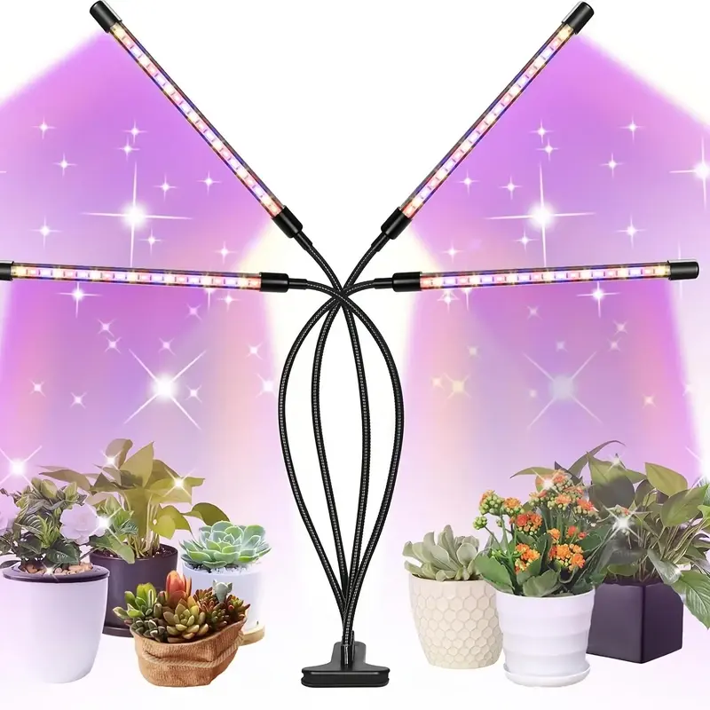 Plant Cultivation Light, 4-heads Plant Grow Light with Timer Function, USB Charging High Brightness LED Indoor Plant Growing ...