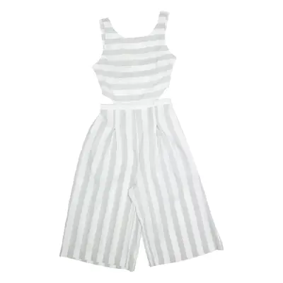 Cut Out Waist Womens Playsuit Grey Striped Wide-Leg XS