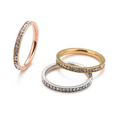 304 Stainless Steel Rhinestone Rings Set