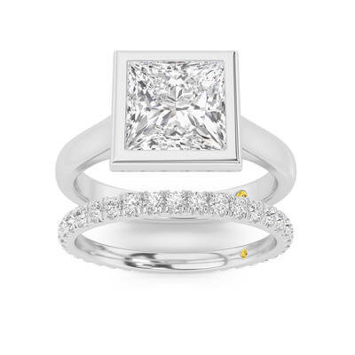 Secret Kiss Lab Grown Princess Cut Diamond Engagement Ring with the Envoi Wedding Band | 14K White Gold 2 1/2 ct. tw.