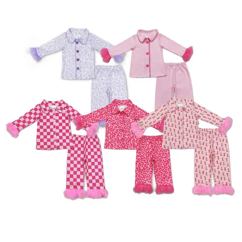 Long Sleeve Feather Girls Pajamas