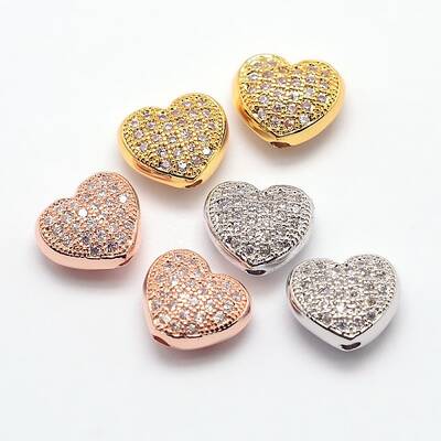 Brass Micro Pave Cubic Zirconia Hollow Beads