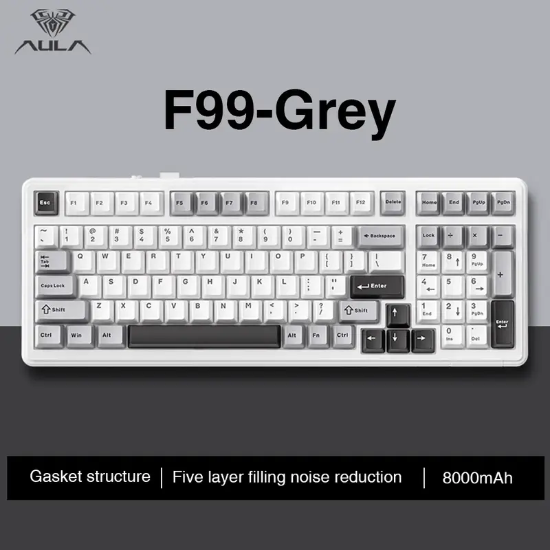 AULA F99 Wireless Mechanical Gaming Keyboard, Numpad Tri-Modes 2.4G Bluetooth Compatible Hot Swappable Custom Keyboard, Pre-l...