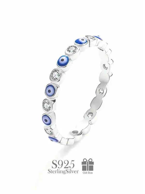 925 Sterling Silver Fashion Eye Design Ring, Fashion Jewelry for Party, Daily Clothing Decor, Trendy All-match & Exquisite En...