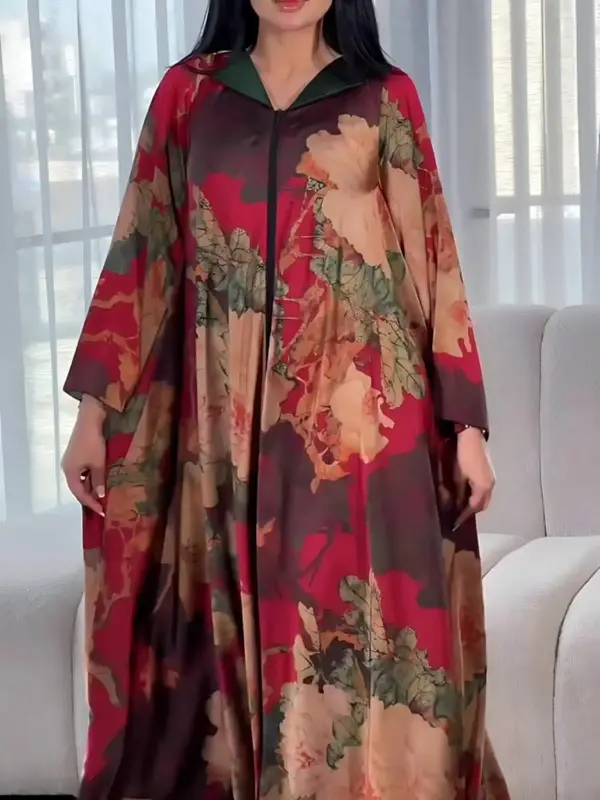 Women's Floral Print Flounce Sleeve Satin Dress, Elegant Chic Casual V Neck Long Sleeve Lady Dress for Spring & Fall, Women's...