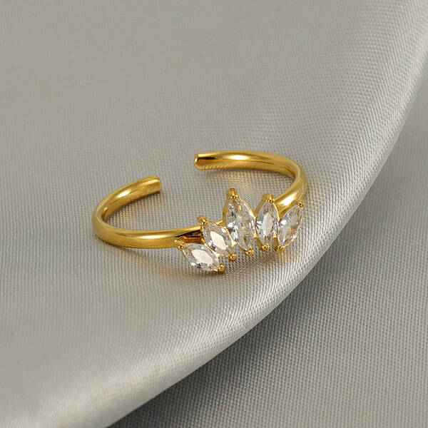 304 Stainless Steel Micro Pave Clear Cubic Zirconia Cuff Rings for Women