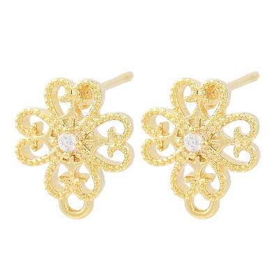 Brass Micro Pave Clear Cubic Zirconia Stud Earring Findings