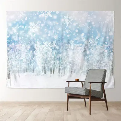 Aperturee White Blue Snow Forest Winter Scene Backdrop
