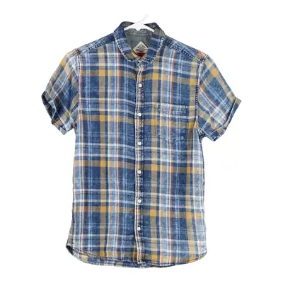 Age 12 Grade A Checked Short Sleeve Shirt - Medium Blue Cotton