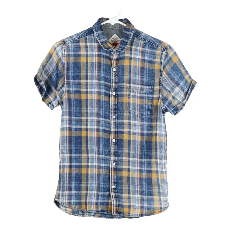 Age 12 Grade A Checked Short Sleeve Shirt - Medium Blue Cotton