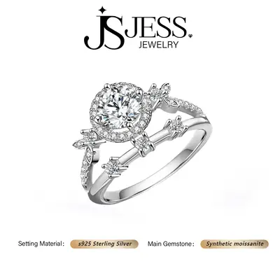 【#1134】JessJewelry 1ct/2ct Round Brilliant Cut Synthetic Moissanite Solitaire Ring, S925 Sterling Silver Jewelry for Wome...