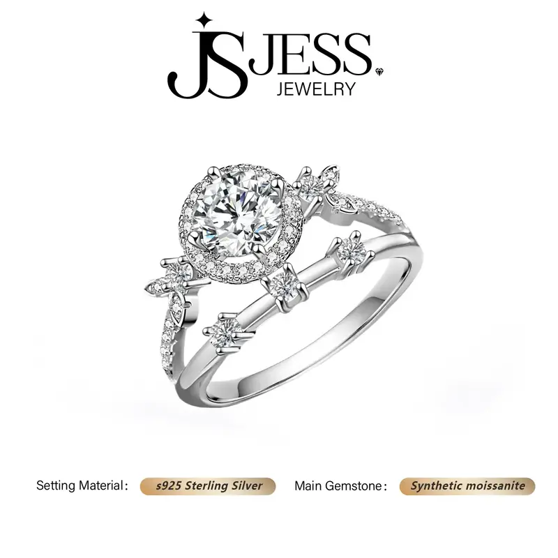 【#1134】JessJewelry 1ct/2ct Round Brilliant Cut Synthetic Moissanite Solitaire Ring, S925 Sterling Silver Jewelry for Wome...