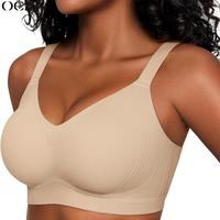 OEAK Women's Seamless Plus Bra Wireless Support Push Up Bra Comfort Full Coverage Plus Size Bras V Neck Sleep T-Shirt Everyda...
