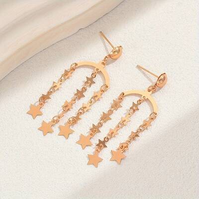 Geometric Brass Tassel Stud Earrings