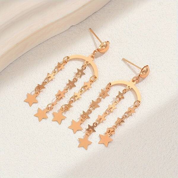 Geometric Brass Tassel Stud Earrings