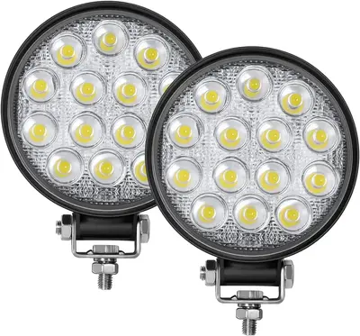 42W Round Work Lights, 3030 LED Chips, 50,000+ Working Hours, 6000K Pure White Lightbar