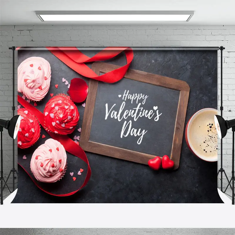 Red Pink Flower Cake Coffee Valentines Day Backdrop - Aperturee