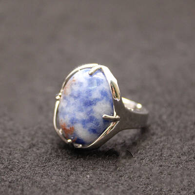 Oval Natural Blue Spot Jasper Adjustable Ring