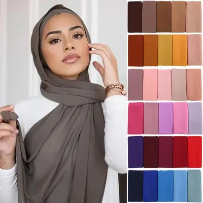 Muslim Chiffon Hijab Scarf Women Long Solid Color Head Wrap For Women Hijabs Scarves Ladies Muslim Veil Jersey Hijabs 180*70c...