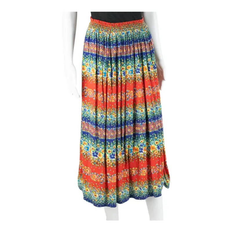 Long A-Line Skirt Red Floral Womens UK 4