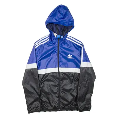 ADIDAS Boys Track Jacket Black Hooded Colourblock 13-14Y