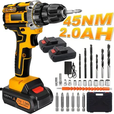 Cordless Drill Tool Set  21V Electric Power Drill with 1.5AhLithium-ion Battery and Charger–USB/Type-C Rechargeable, Portab...