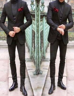 Suit And Turtleneck Combo - Turtleneck Prom Outfits - Prom Turtleneck   Black Suit