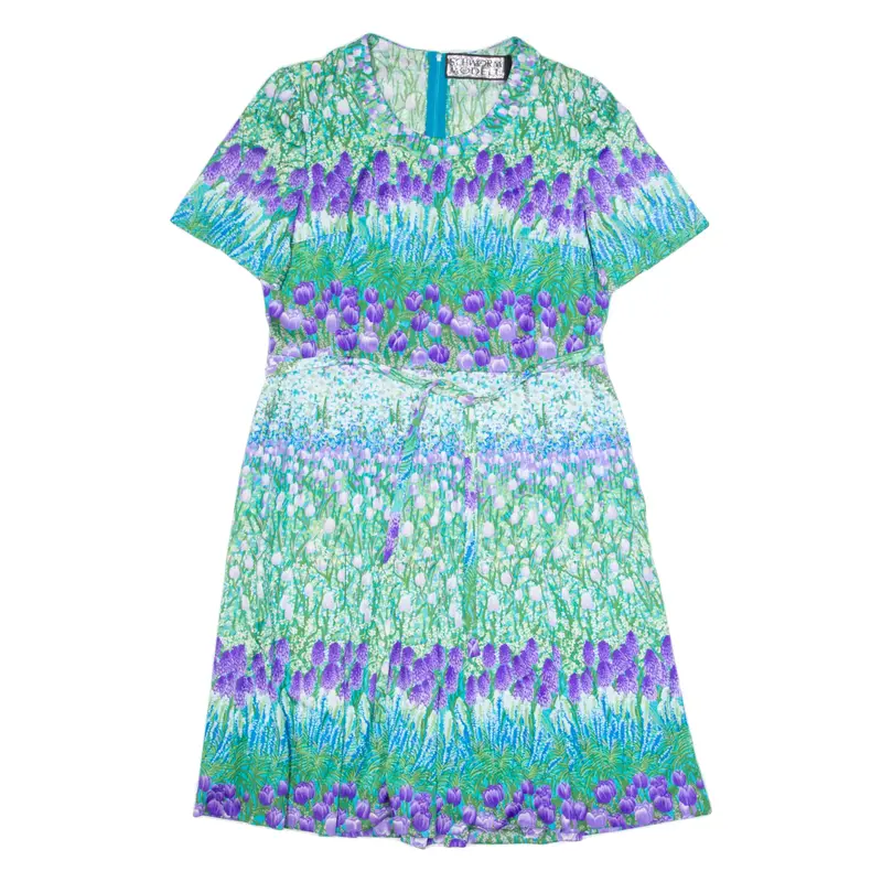 SCHWORM MODELL Womens Maxi Dress Green 90s Floral Short Sleeve Long M